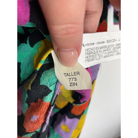 ZARA Trafaluc Small Floral Print Button-Up Shirt Open V-Neck Rolled Short Sleeve - Picture 14 of 16